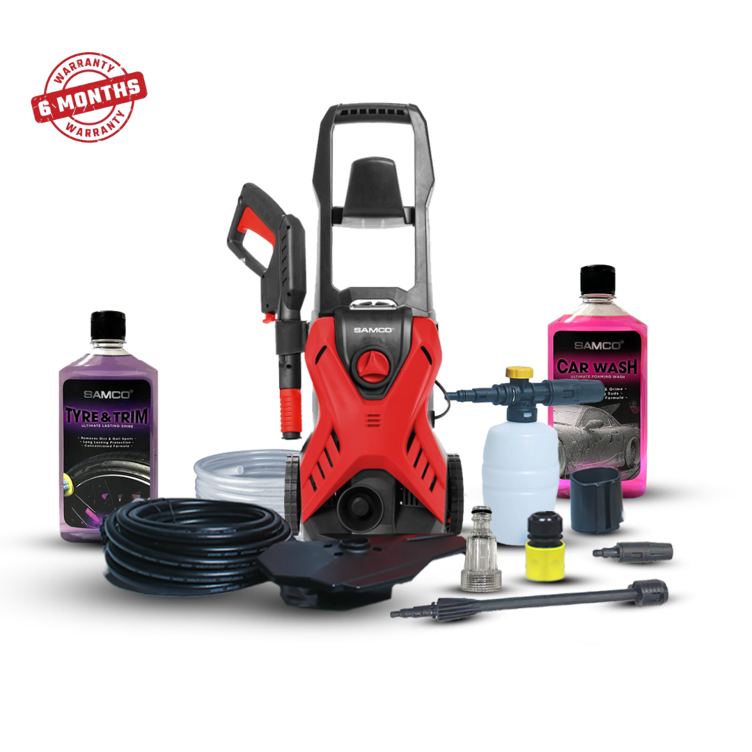 High Pressure Washer 1400 Watts (110 Bar) with Foaming Canon + Samco Foaming Shampoo + Samco Tyre & Trim Gel
