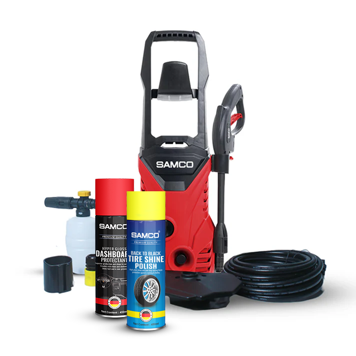 High Pressure Washer 1400 Watts (110 Bar) with Tire Shine Spray + Hyper Gloss Dashboard Protectant