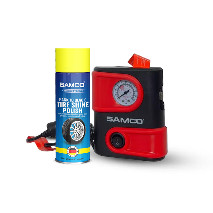 Samco Car Aircompressor/Tyre Inflator with LED Light - SM1610 With Tire Shine Spray