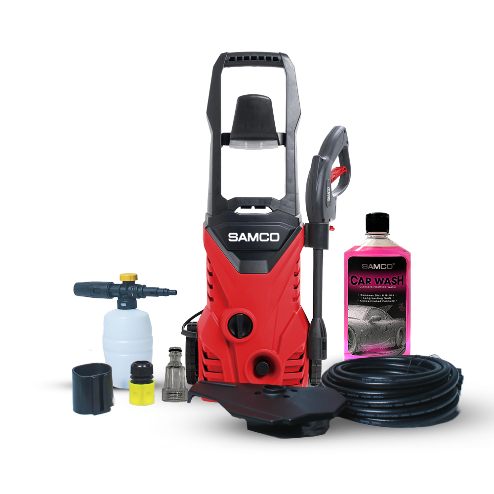 High Pressure Washer 1400 Watts (110 Bar) with Foaming Canon + Samco Foaming Shampoo - Samco Pakistan
